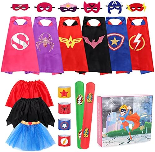 kuaima Superhero Capes and Masks for Girls - Kids Halloween Cosplay Dress Up Costumes with Skirt and Wristbands for Girls Birthday Party Gifts