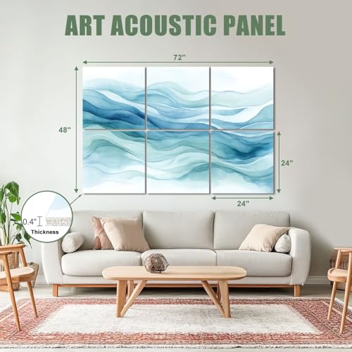 6 Pack Paneles Acústicos de Arte Absorbentes de Sonido con Diseño de Olas Oceanicas en Degradado, Decorativos Autoadhesivos para Estudios de Grabación y Oficina 72"x48" miniatura 2
