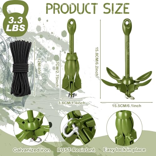 Image of MorningRo 1 Pack 1.5 /3.5 lb Marine Kayak Anchor Kit with 40ft Rope and Buoy Folding Grapnel Boat Anchor Kit Kayak Fishing Accessories for Small Boats, Canoe, SUP Paddle Boards