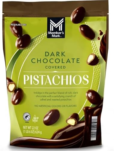 Member's Mark Dark Chocolate Covered Pistachios, 22 Ounces, Resealable Bag