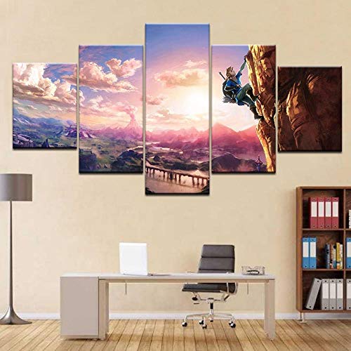 BAIOKAISHUII 5 Panneau Impression la légende de Zelda Souffle de la Toile d'art Sauvage Affiche Nouveau Jeu Photos pour Chambre d'enfant décoration...