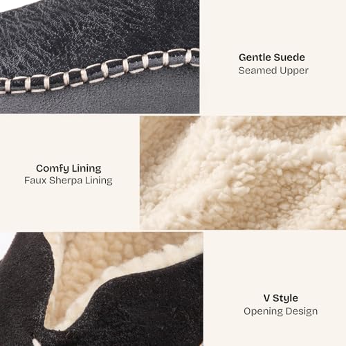 EverFoams Men's Moccasin Slippers Memory Foam Indoor/Outdoor Warm Suede House Shoes with Fuzzy Sherpa Lining4