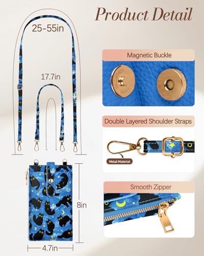 Image of Miss Adola Phone Purse Crossbody Bags for Women - Leather Small Cell Phone Wallet RFID Blocking with Card Slots & Adjustable Strap Cute Designer Aesthetic Cross Body Bags, Blue Moon Cat