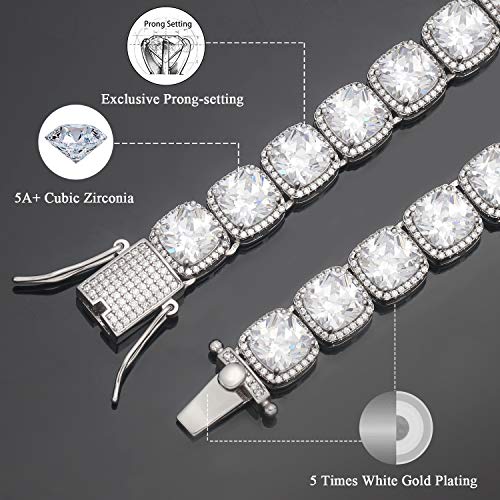 10mm Tennis Chain for Men Cluster Lab Diamond Iced Out Necklace, Real 18K Gold/White Gold/Rose Gold Plated Choker Necklaces for Women with Full Iced Clasp2