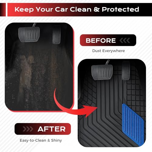 Image of Coverado Car Floor Mats Full Set - Heavy-Duty PVC Floor Mats with Metallic Heel Pad, All-Weather Protection for Front & Rear, Non-Slip Backing, Easy-Clean Interior Liners,Blue