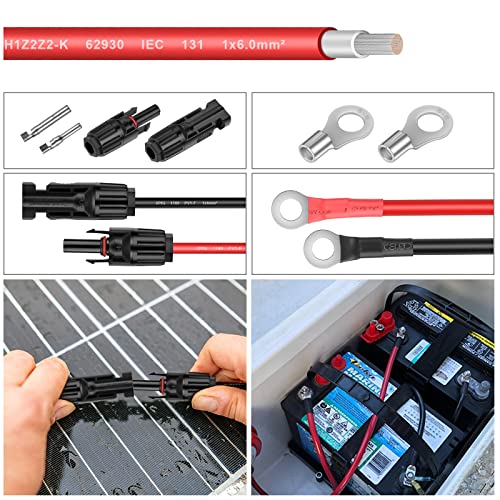 Shirbly Battery Cables - 10Ft 10Awg(6Mm²) Battery Power Inverter Cables With 5/16'' Lugs, Tinned Copper Pv Wire For Solar Panle Automotive Motorcycle Rv Marine Boat (10Awg 10Ft) #TOP2