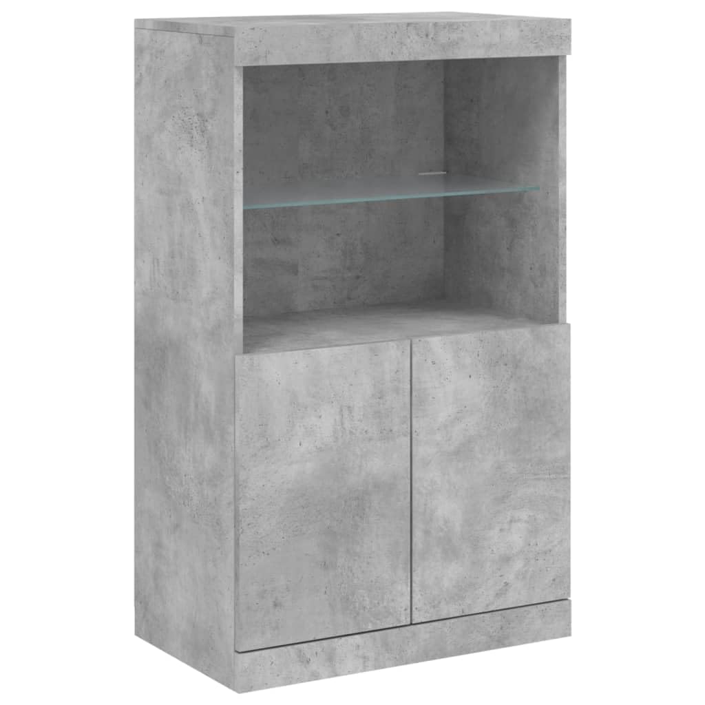 vidaXL Buffet avec Lumières LED, Armoire Latérale de Rangement, Organisateur de Salon Salle de Séjour Maison Intérieur, Moderne, Gris Béton