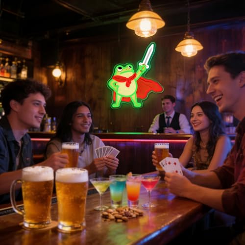 Image of UV Printed Frog Neon Sign Funny Neon Signs for Wall Decor Dimmable Frog Neon Light for Man Cave Cute Animal LED Sign Room Party Birthday Gifts for Boys