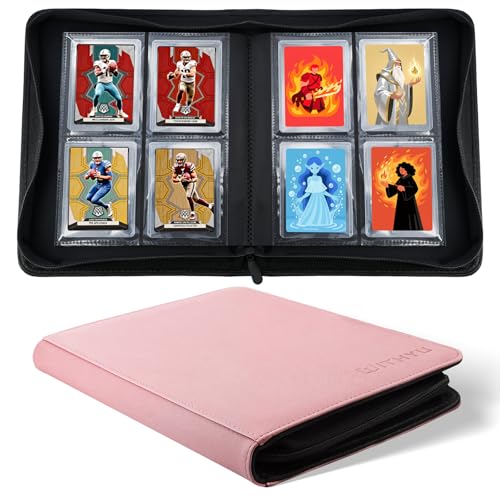 WITHYU Top Loader Binder - Holds 128 Toploaders 4 Pocket 16 Side-Loading Pages Zip Trading Card Binder for TCG MTG Football & Sports Cards (Pink)