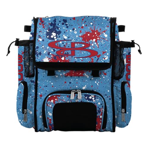Boombah Mini Superpack Bat Pack - 8" x 12.5" x 18" - Splatter Columbia Blue/Red/Royal Blue