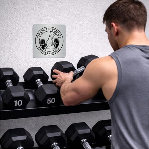 Image of Rerack Your Dumbell Sign, 6x6 Inch, Durable Steel, Self-Adhesive