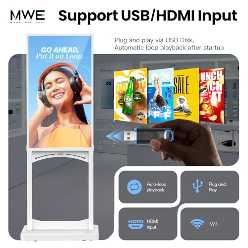 Image of MWE 43 Inch Indoor Digital Signage Display, 1000 Nits Window Advertising Display Kiosk, Free Custom Logo Nameplate, Support Floor Standing or Ceiling Mounted, for Retail Store Window Promotion