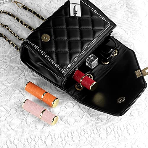 LUEXBOX 3 Pack Portable Perfume Bottle for Travel, Mini Refillable Perfume Dispenser, 5ml Faux Leather Leak Proof Perfume Atomizers Bottles Sprayer for Pocket Perfume (Red, Pink, Orange)4