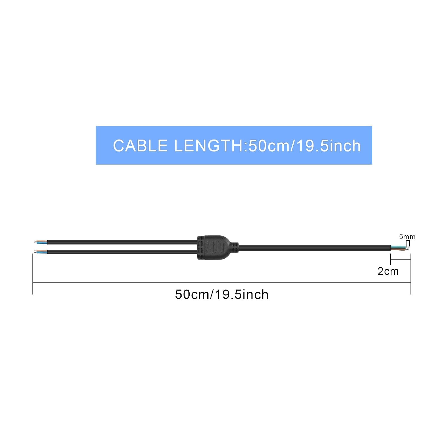 18 Gauge 2 Conductor Electrical Wire 2 * 1.0mm² Y Splitter Rubber Pigtail Cable for 2-Pin Cable Billboards, Tunnel Lights, and Road Landscape Lights