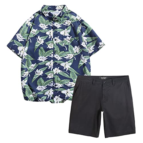 Maamgic Men's Slim-Fit Golf Shorts 9" Inseam Amphibious Casual Shorts And Hawaiian Shirt Short Sleeve Button Down Shirts Bundle #TOP21
