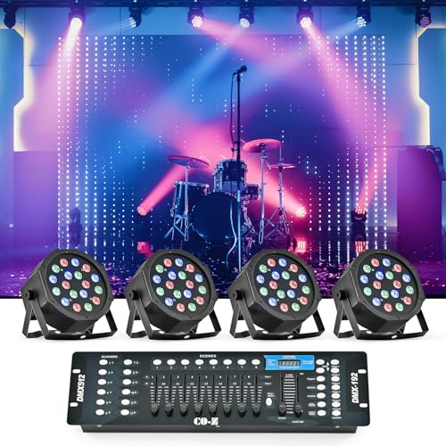 image for CO-Z LED Stage Lights DMX, 8 pcs 18x3W RGB Par Can Lights Package with