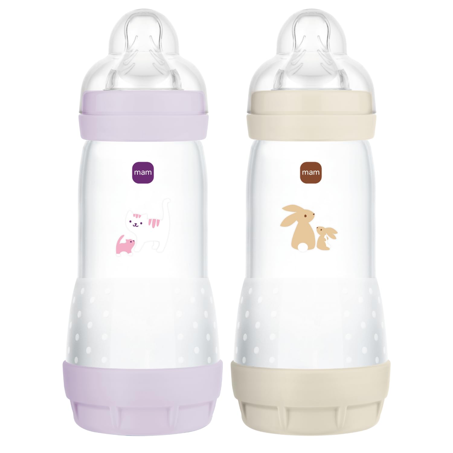 MAM Biberon Easy Start/Anti-Colique 320ml - Lilas + Sable, Lot de 2