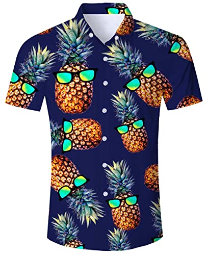 ALISISTER Funky Hawaiihemd Herren Kurzärmliges Funky Hemd Erwachsene 3D Lustige Ananas Gedruckt Hemden Männer Sommer Aloha Party Regular Retro Fit Slim Shirts XL