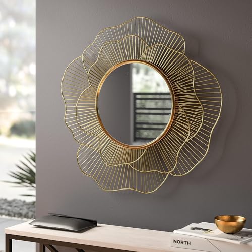 Iron Decorative Mirror Wall Mounted Hanging Sculpture | Metal Gol...