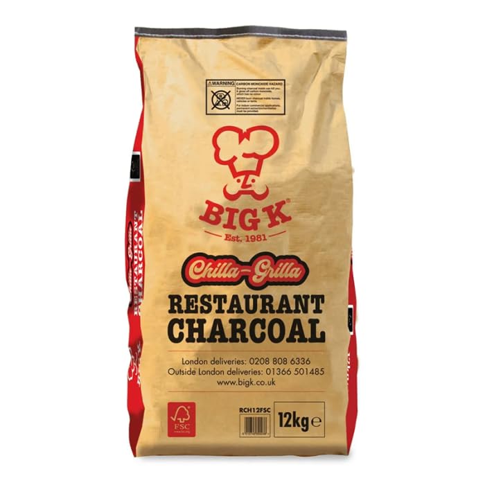 Bigg K Chilla- Grilla Charcoal Restaurant Grade 12kg | 100% Natural Hardwood | High Heat Long Burn | Professional BBQ Fuel for Grills Smokers & Tandoors