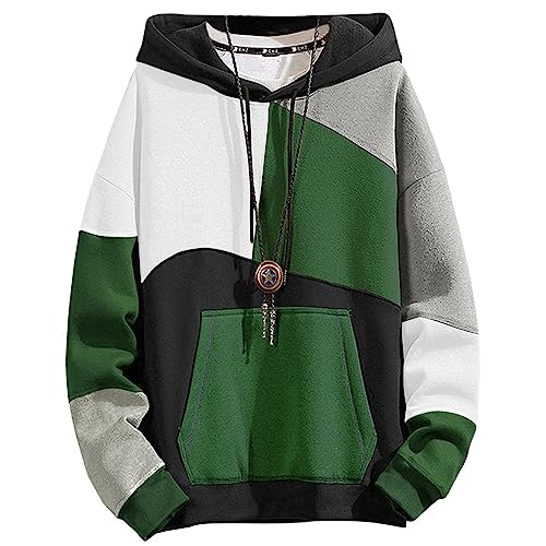 Covisoty Felpa Uomo con Cappuccio Abbigliamento Felpe Manica Lunga Colori a Contrasto Hip Hop Sweatshirt Pullover Tops Bianco e Verde M