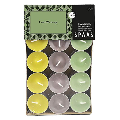 Spaas 30 Scented Tealights Assorted Colours, 4.5 Hours, Heart Warmings, Spring Green