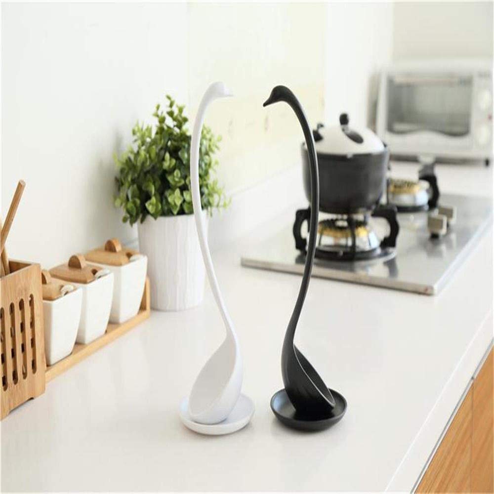 Vertical Spoons Food Grade Melamine Creative Swan with Tray Multi-Purpose Kitchen Cutlery Spoon Long Handle Spoon Random Color (2)