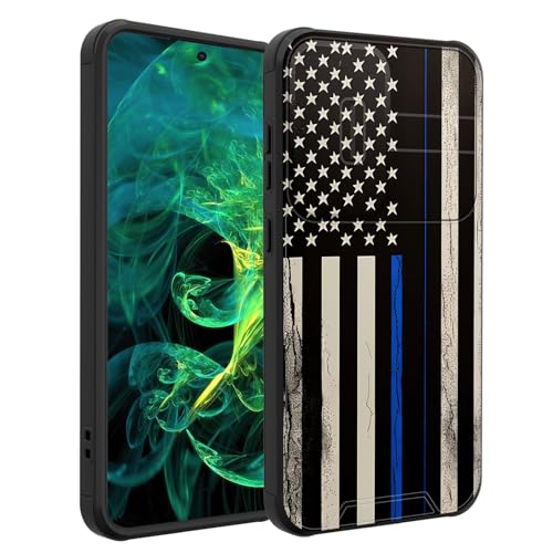 smauncucn for Galaxy S25 FE Case with Slide Camera Cover,Heavy Duty Dual Layer Hybrid Shock Proof Protective Rugged Bumper Case for Samsung Galaxy S25 FE 6.7" 2025,Thin Blue Line American Flag