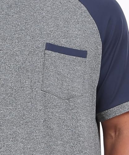 Image of Mens Pajamas Set Lightweight Summer Pjs Sleepwear Soft Comfy Short Sleeve Loungewear With Pocket (S-4X)