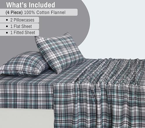 RUVANTI Flannel Sheets Queen Size - 100% Cotton Double Brushed Bed Sheets, Deep Pockets 16 Inches Queen Sheet Set, All Seasons Breathable & Extra Soft - Warm & Cozy, 4 Piece, Mint Grey — view 6
