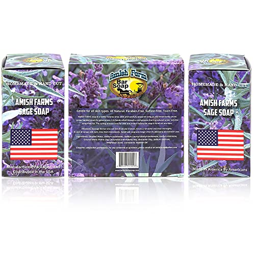 Amish Farms Natural Soap Bar (4 Bars) With Exfoliating Sage, Clean Lavender Scent, Made In Usa - Homemade, Handcut, Vegan Face & Body Soap Scrub For Sensitive Skin - No Paraben Or Sls #TOP1