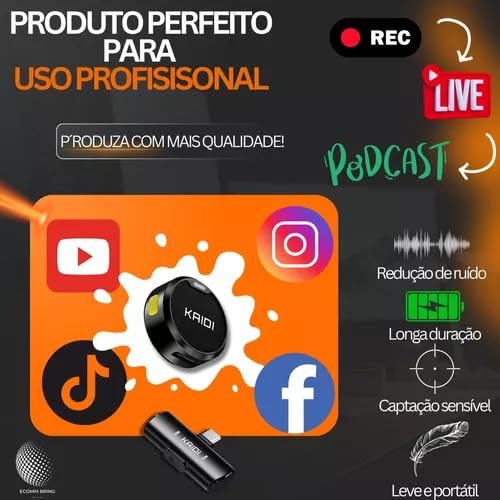 Microfone de Lapela Sem Fio Duplo, Profissional com Cancelamento de Ruído, Compatível com Celular (C