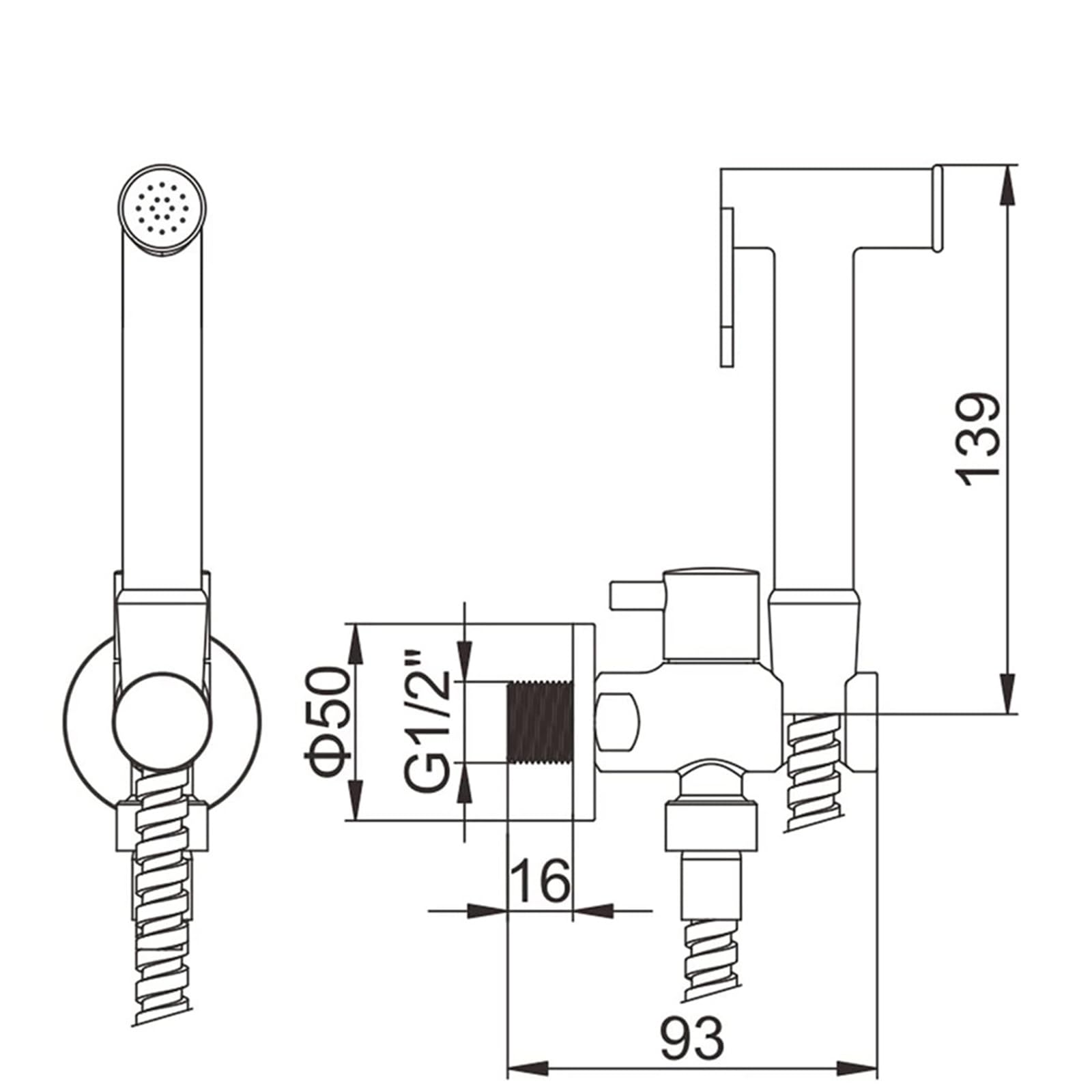 XJTNLB Grifo Bidet para WC Grifo de Pared Grifos Monomando para Bidet Grifo WC Bidet Grifo Agua Fria Ducha Bidet para Inodoro,Negro