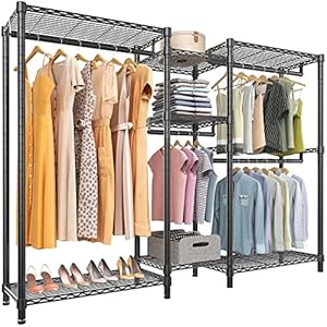 VIPEK V6 Wire Garment Rack Heavy Duty Clothes Rack Metal Clothing Rack with Shelves, Freestanding Portable Wardrobe Closet Rack for Hanging Clothes 74.4″ L x 17.7″ W x 76.8″ H, Max Load 780LBS, Black