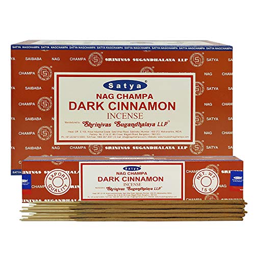 Satya Nag Champa Dark Cinamon Incense Sticks Pack Of 12 Boxes 15Gms Each Hand Rolled Agarbatti Fine Quality Incense Sticks For Purification, Relaxation, Positivity, Yoga, Meditation #TOP17
