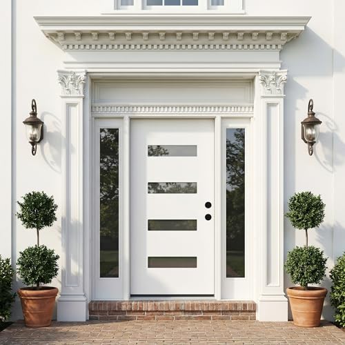 Image of Casaphoria 36 inch x 80 inch Fiberglass Entry Door Without Door Frame,Left Hand Inswing Exterior Door Slab,Contemporary Wooden Grain Knock-Down Front Door for Home Entrance, White Door Slab Only
