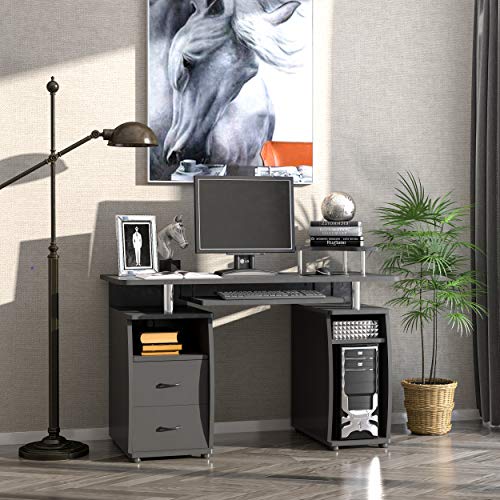 HOMCOM Computertisch Schreibtisch Bürotisch Home Office reichlich Stauraum 2 Schubladen Druckregal Schwarz 120 x 55 x 85… – Bild 6