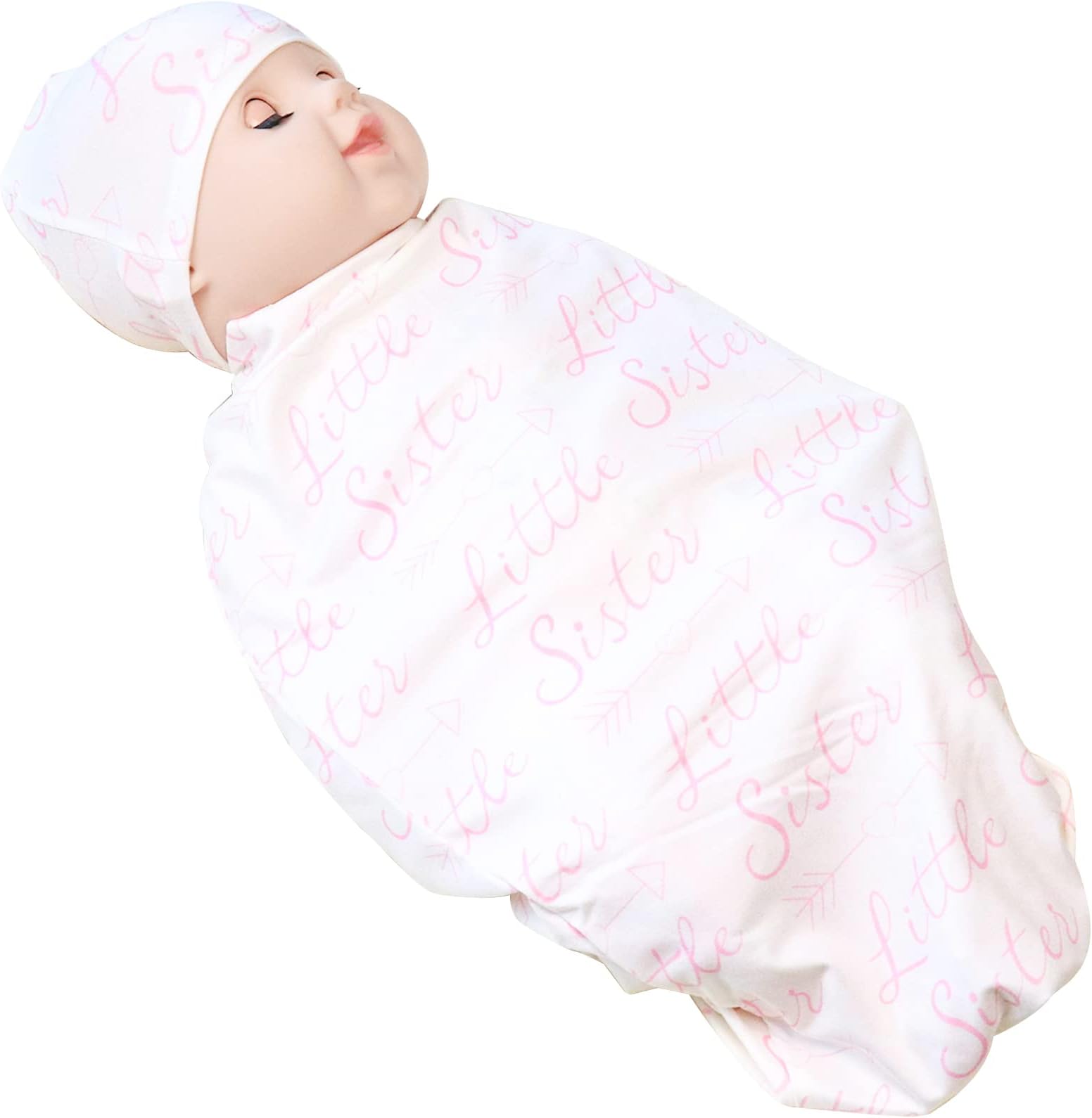Newborn Swaddle Blanket with Beanie Set,Soft Stretchy Cocoon Sack for 0-3 Months Baby Boys and Girls,Sister