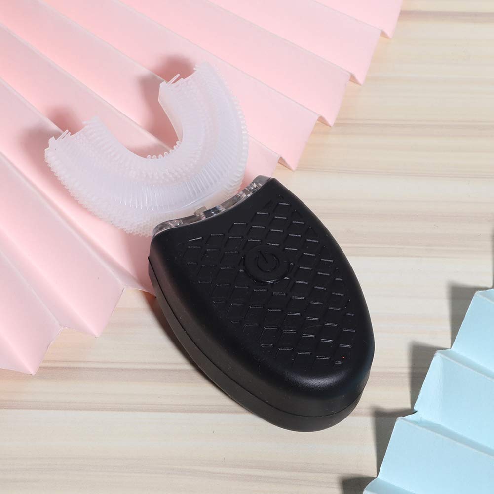 Cepillo de dientes eléctrico en forma de U, cepillo de blanqueamiento dental en forma de U doméstico, cepillo de dientes de carga USB de silicona ultrasónico de limpieza de boca de 360 °(negro)