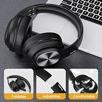 TuneFlux Bluetooth Kopfhörer Over Ear, 80 Std Akkulaufzeit, Kabellos Bluetooth Kopfhörer mit 3 EQ-Modi, HiFi-Stereo, Eingebautes Mikrofon, Faltbares Wireless Kopfhörer (Schwarz) – Ansicht 7