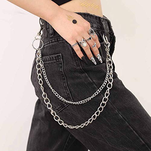 Bounzhi Hip Hop Pants Jean Chain Goth Punk Silver Trousers Chains Biker Heavy Thick Wallet Pocket Chains Silver Keychains Body Jewelry for Men and Women (Silver), Free sizes3
