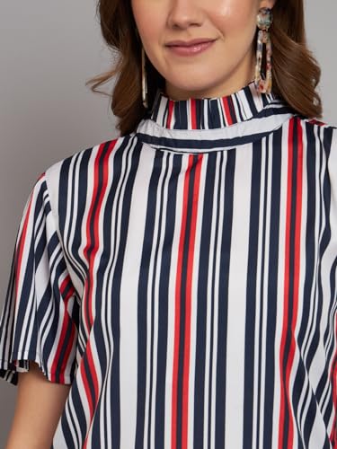 Image of THE DRY STATE Women's Rayon Casual Puff Sleeves Printed Multicolor Crop Top (S, Autumn Glory)