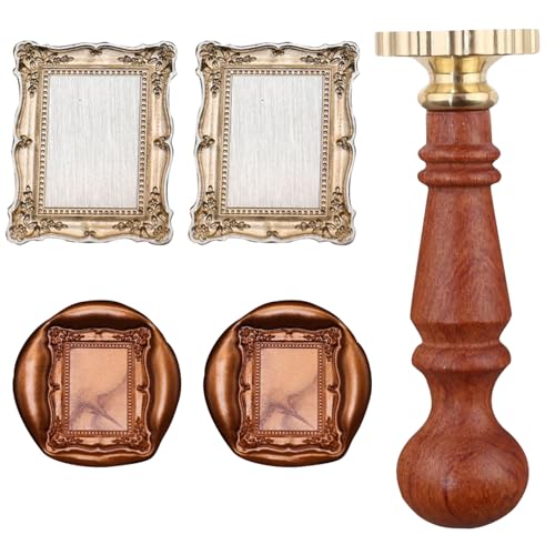 Frame Wax Seal Stamp 3D Embossed Relief Carving Head and Wood Handle for Wax Seal Stamp Kit Decor for Envelope Letter Wedding Invitation (F6)