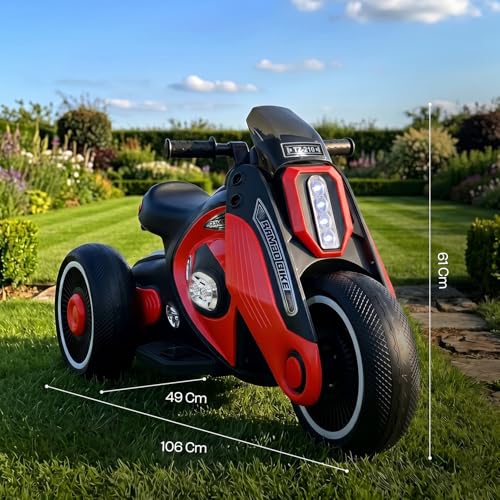 Image of Toyzone Rambo Electric Bike (Red) | 12V Rechargeable Bike for Kids with 4.5Ah Battery | LED Lights, Music, MP3| Smooth Acceleration | 6M Battery Warranty | for Big Kids Age 4-12 Years, Up to 35kg