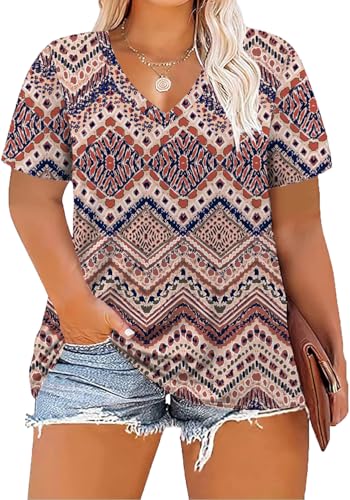 Image of ForHailey Women's Plus Size Short Sleeve Tee Shirt V Neck Basic Ladies Loose Fit T Shirt 1X-5X