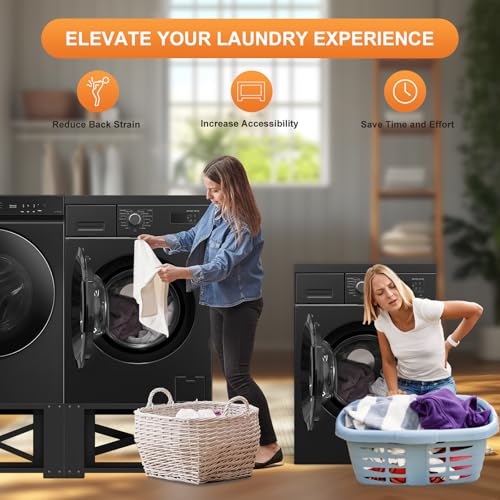 SKM 2 in 1 Washer Dryer Pedestals 29\" - Laundry Pedestal for Washer and Dryer Stand, Steel Washing Machine Stand Raiser, Compatible with Most 4.8-5.3 cu. ft. Capacity Washer Black - Thumbnail 3