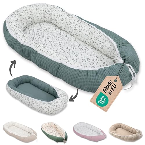 ULLENBOOM Babynest – Oeko-TEX Materialien, Made in EU – Babynestchen Neugeborene, Kuschelnest Baby, tragbares Reisebett, gepolstert & waschbar (55x95 cm)