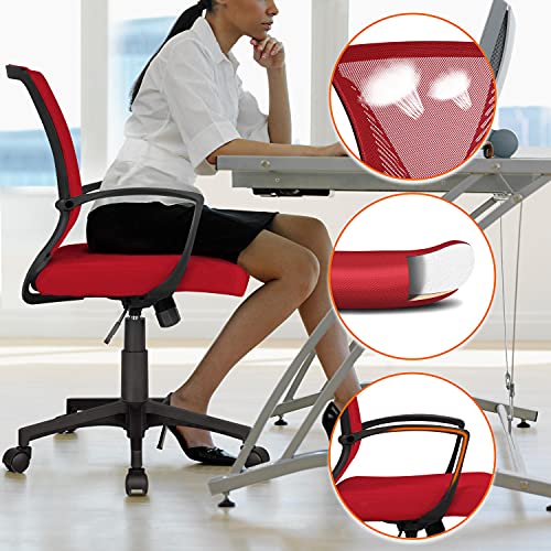 Yaheetech Bürostuhl Ergonomisch mit Netzbespannung Atmungsaktiv, Rot – Ansicht 5