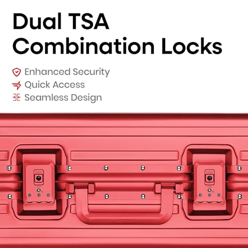 Image of 20 Inch Premium All Aluminum Carry On Luggage 22x14x9 Airline Approved Zipperless Hard Shell Suitcase with TSA Lock Silent Spinner Wheels for Business Travel,Red
