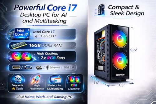 Image of TECNICO AI INCUDED Desktop PC | Core i7-4770 3.4GHz | 16GB RAM | 512GB SSD | 5G WiFi + Bluetooth | Windows 11 Pro | High Cooling Dual RGB Fan Cabinet (No Monitor, Keyboard, Mouse & Speaker)